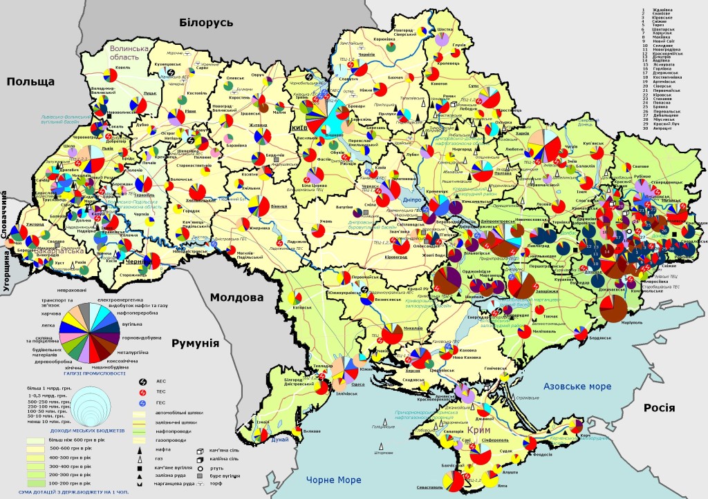 Priemyselná mapa Ukrajiny. Zdroj: karty-ukrainy.com