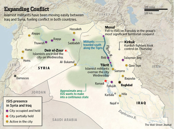 Prítomnosť ISIL v Sýrii a Iraku Zdroj: www.online.wsj.com
