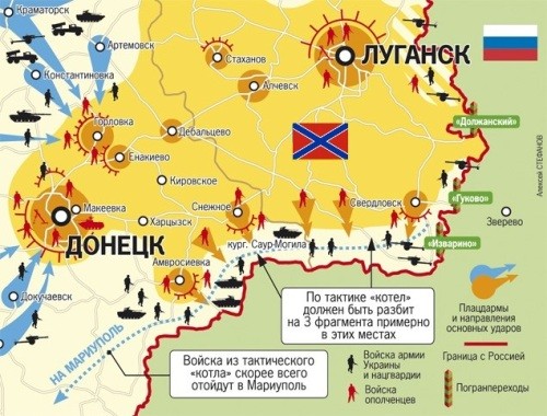 Zovretie ukrajinských síl v južnom koridore. Zdroj: www.politikus.ru