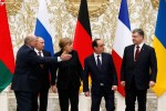 Alexander Lukašenko, Vladimir Putin, Angela Merkelová, François Hollande a Petro Porošenko na rokovaniach v Minsku. Zdroj: ljleaks.ru